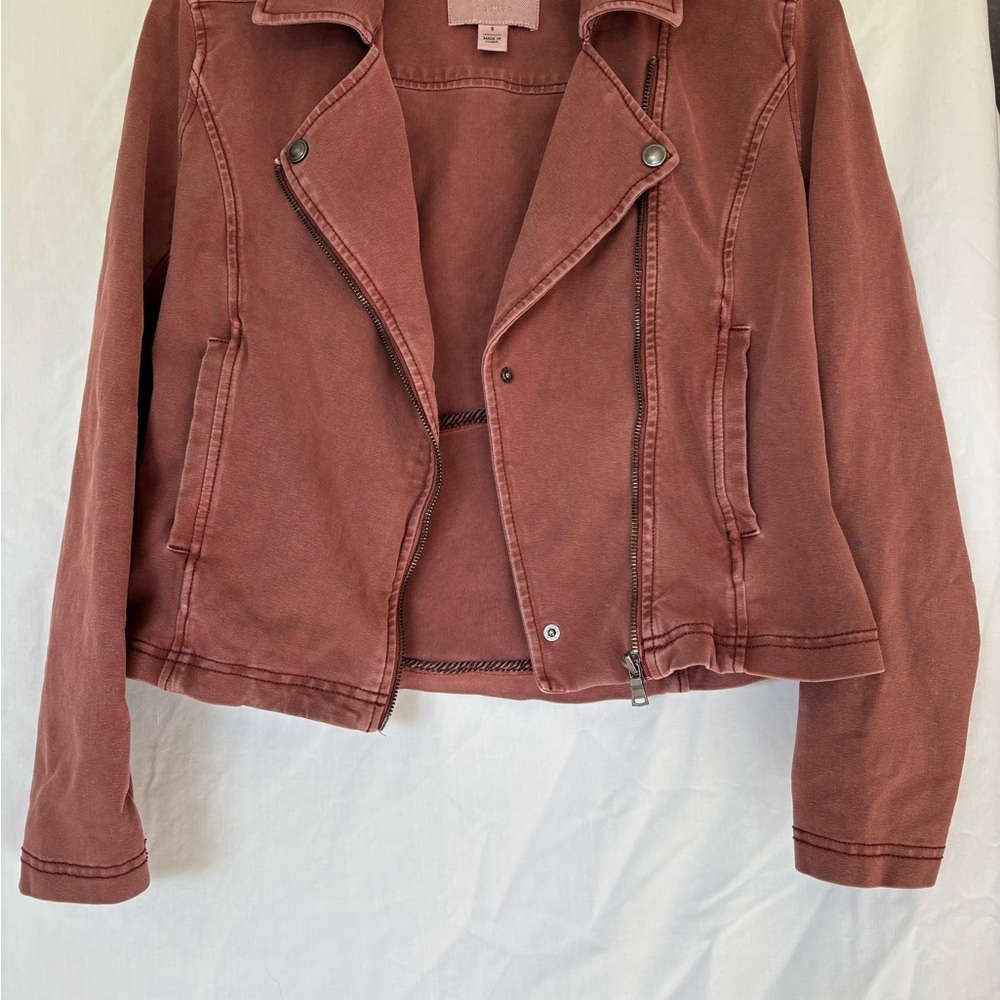 Pink Bomber Jacket with Asymmetrical Zipper and Notched Lapel